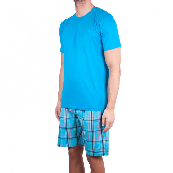 Kurzer Schlafanzug für Männer Molvy blau mit karierter Hose