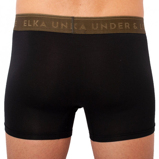 Herren Klassische Boxershorts ELKA schwarz mit khakifarbenem Gummizug Premium (PB051)